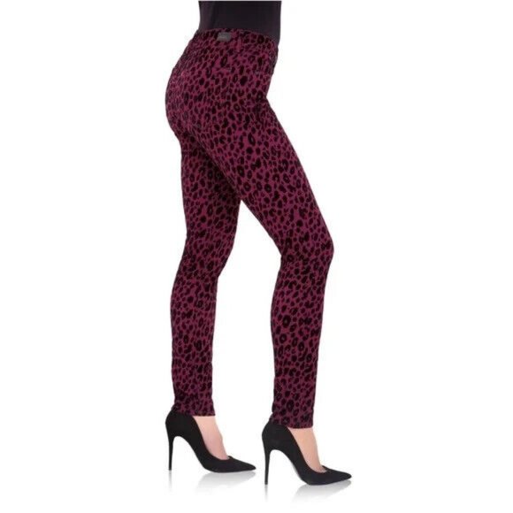 Jordache Jeans Purple Luxe Skinny Cheetah Mid Rise Flocked Black Sz 26W New - Picture 2 of 13